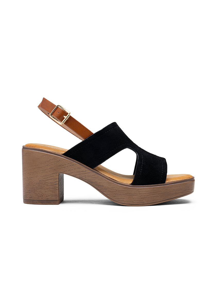 Sandales femme plateforme talons bloc, noire