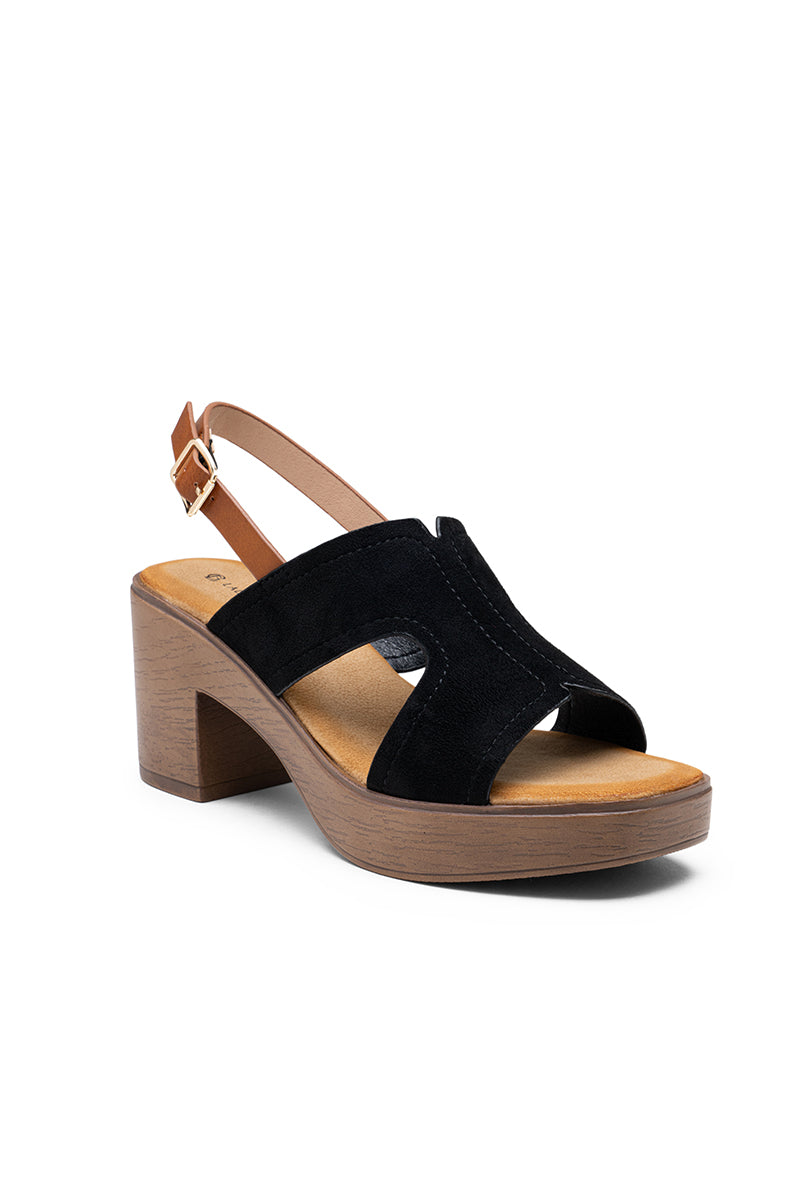 Sandales femme plateforme talons bloc, noire