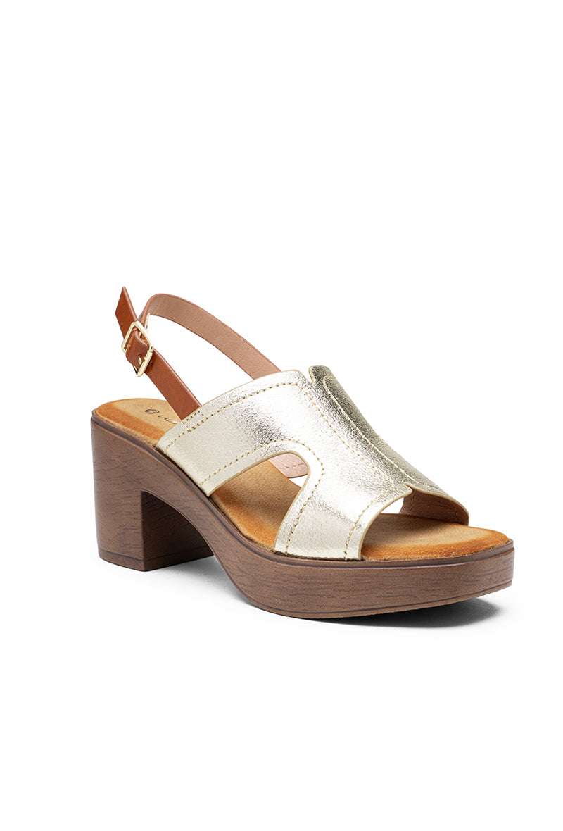 Sandales femme plateforme talons bloc, Dorée