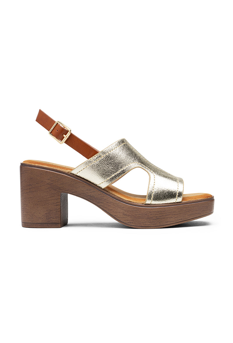 Sandales femme plateforme talons bloc, Dorée