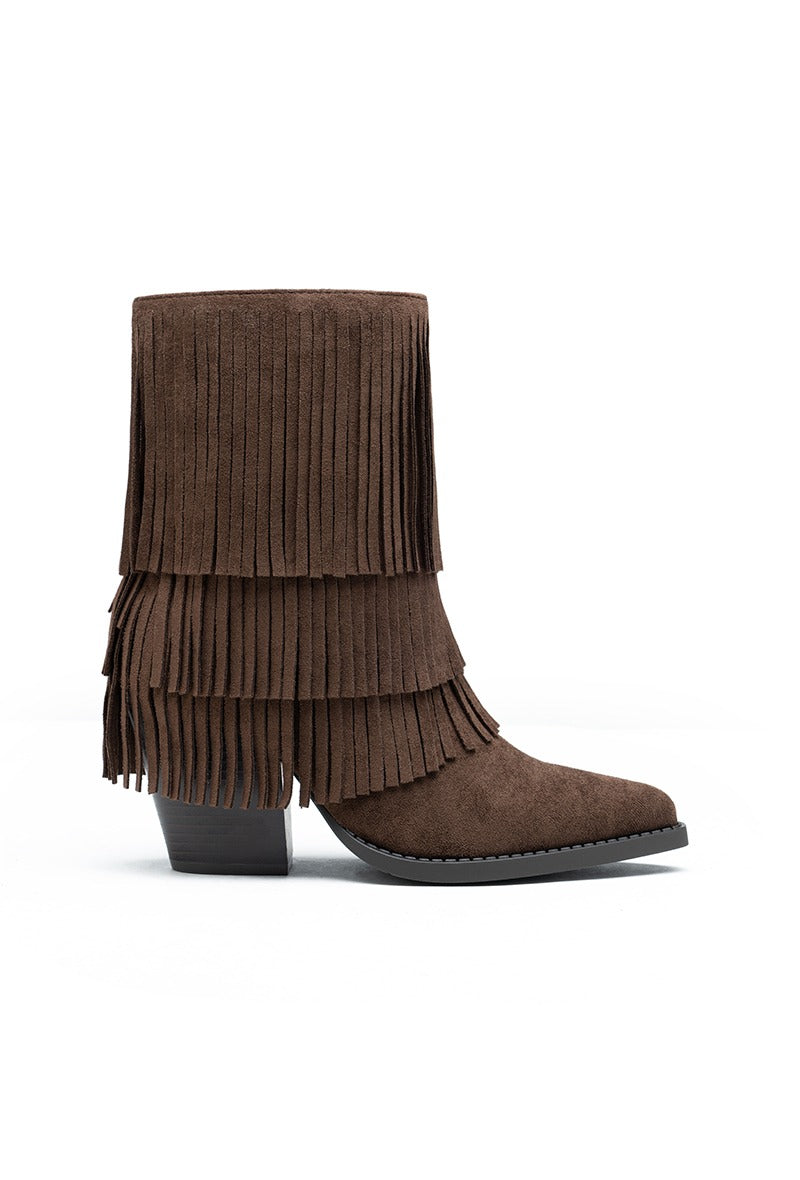 Bottines western Santiags à franges, Marron