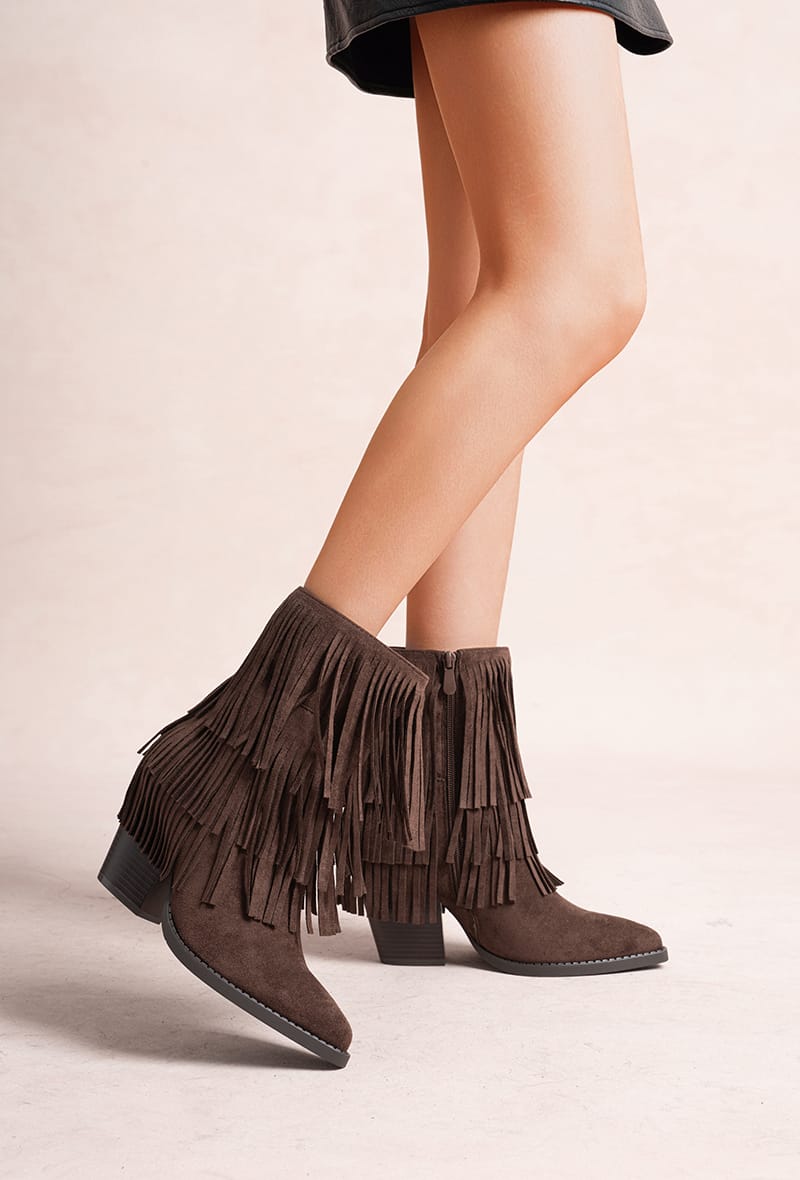 Bottines western Santiags à franges, Marron