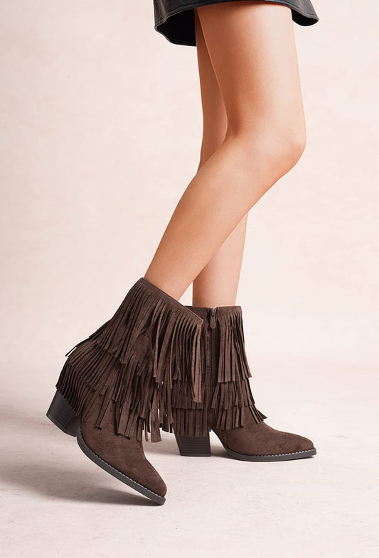 Bottines western Santiags à franges, Marron