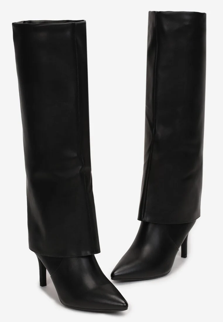 Bottes guêtres à talon aiguille bout pointu, Noir