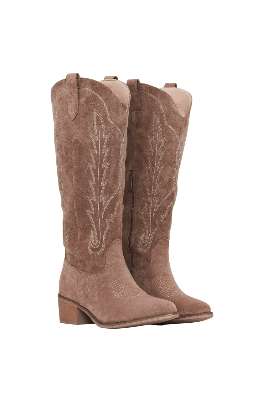 Bottes Santiags suédine style Cowboy, Taupe