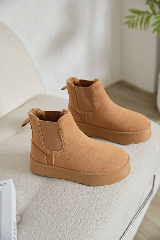 Boots fourrées style Chelsea plateforme, Camel