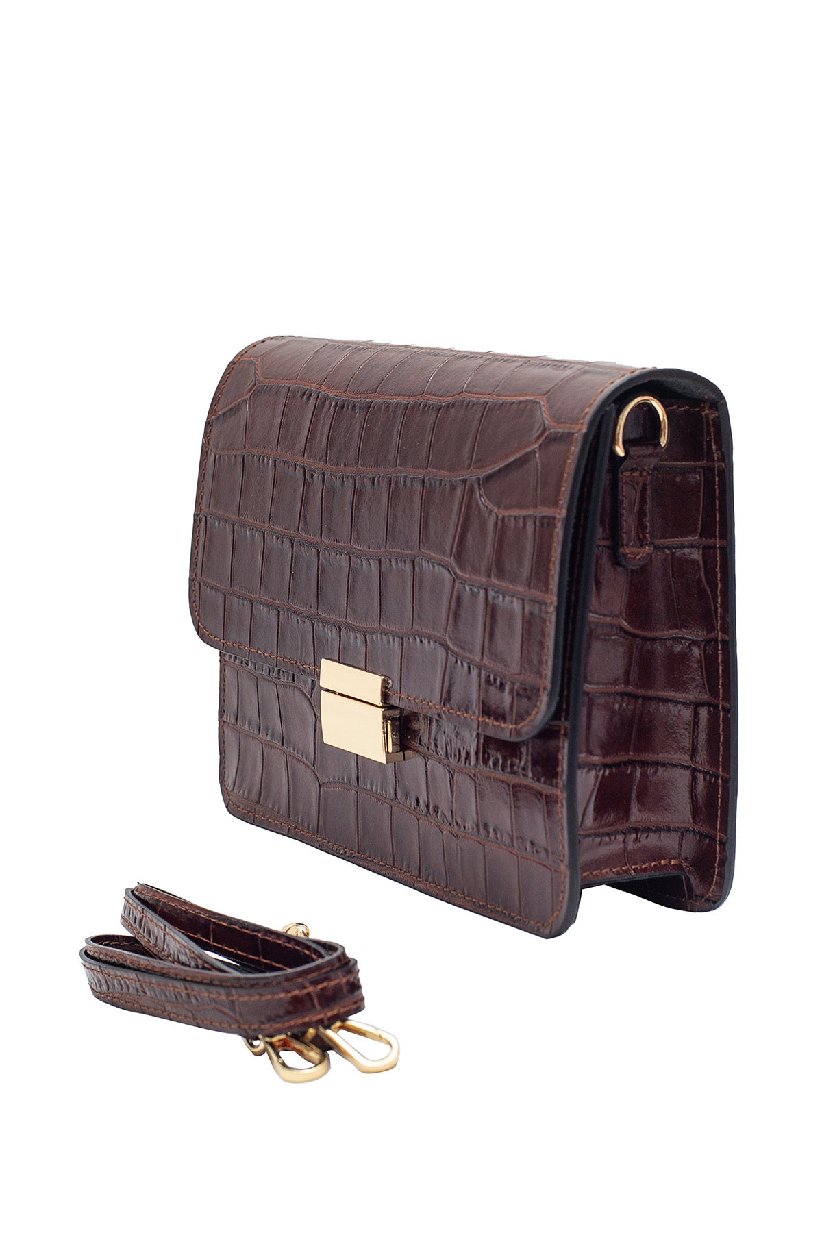 Sac Cuir MILENA effet CROCO - Marron