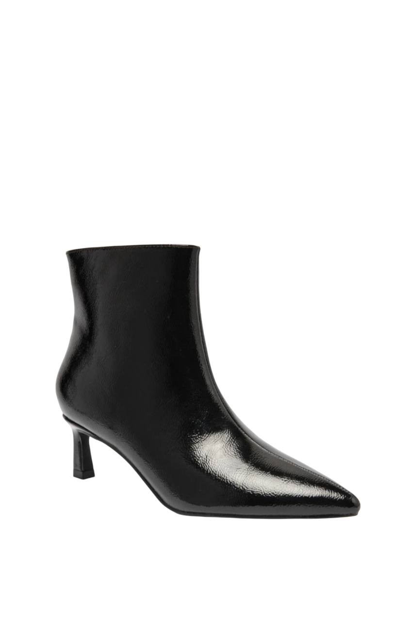 Bottines pointue à petit talon kitten, Noire Vernis