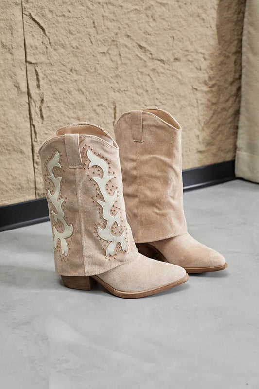 Bottes Santiags guêtres style Cowboy, Beige