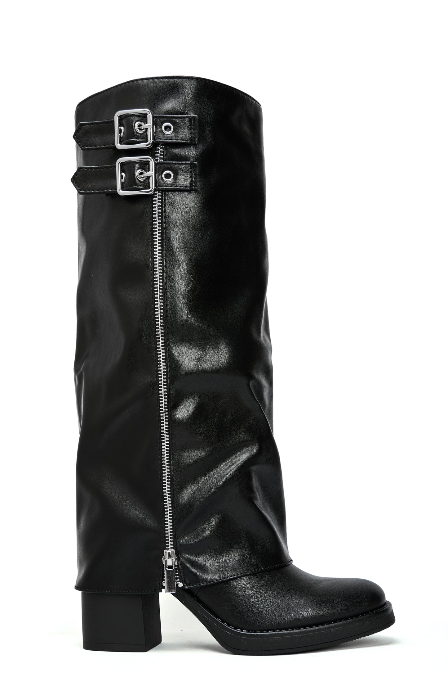 Biker Bottes guêtre à talons bloc avec boucles, Noir