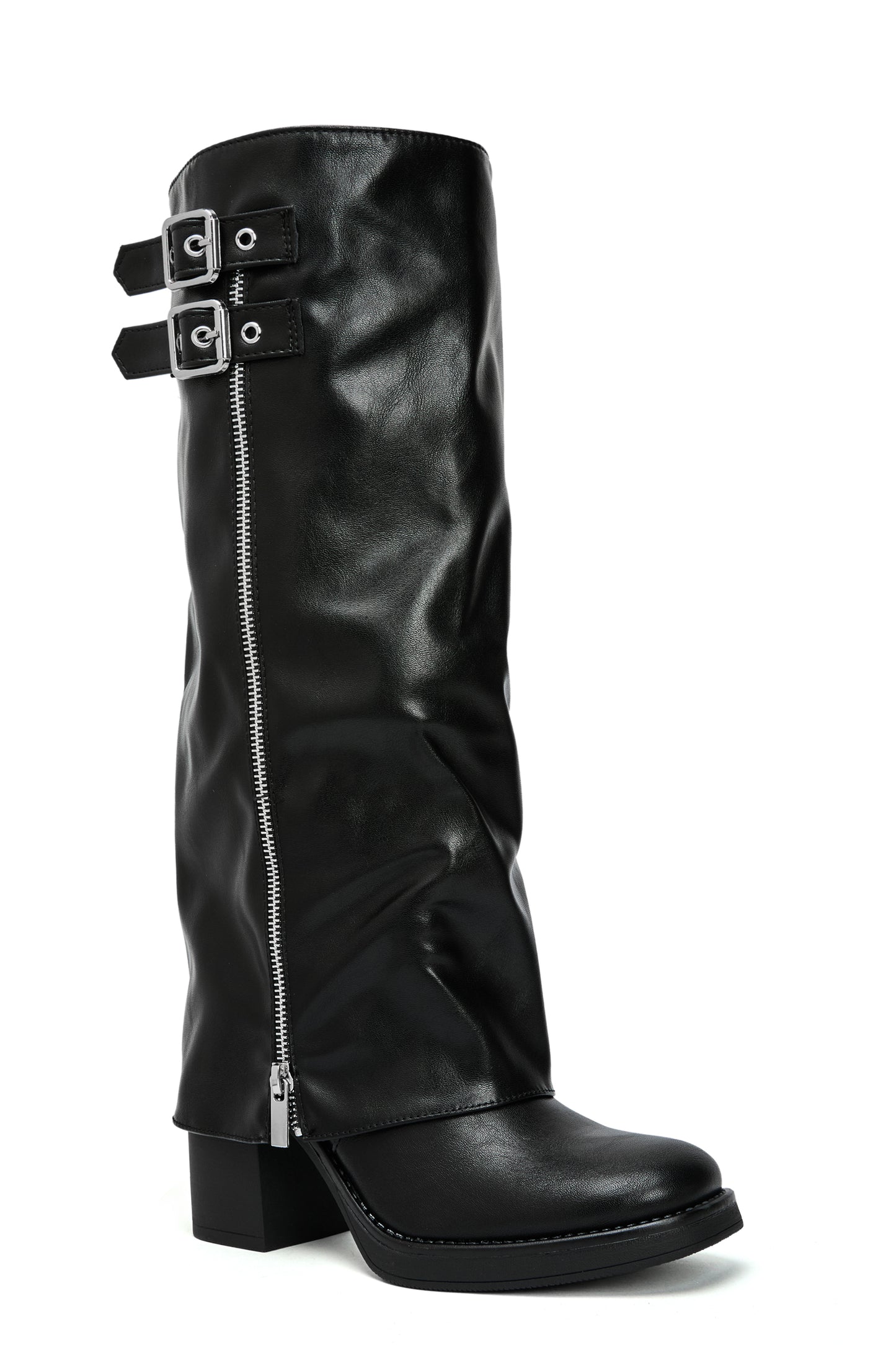 Biker Bottes guêtre à talons bloc avec boucles, Noir