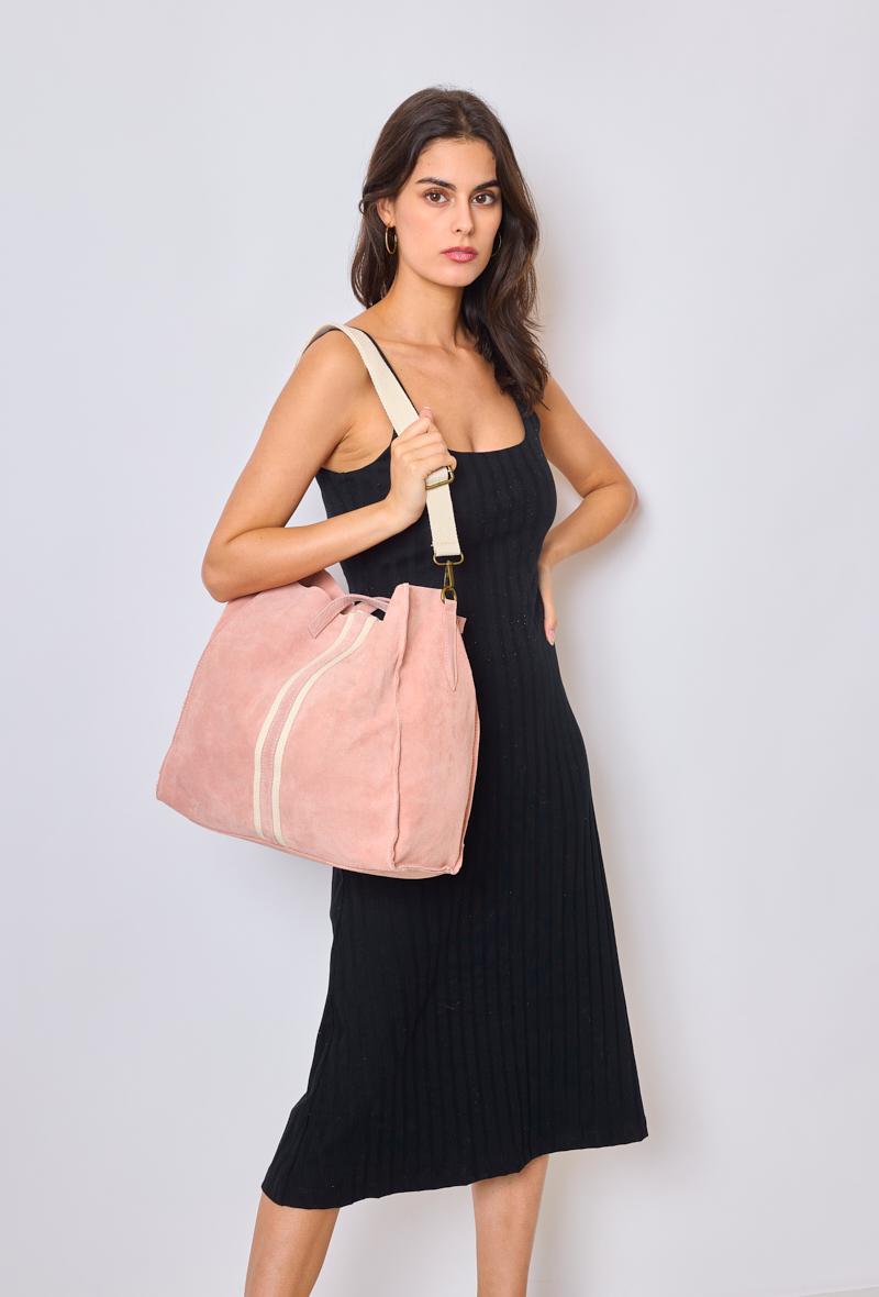 Sac cabas en cuir daim, Rose