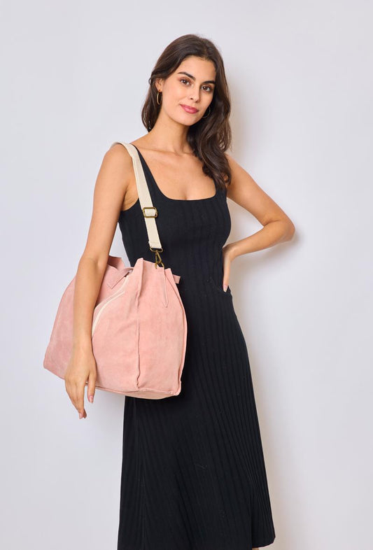 Sac cabas en cuir daim, Rose