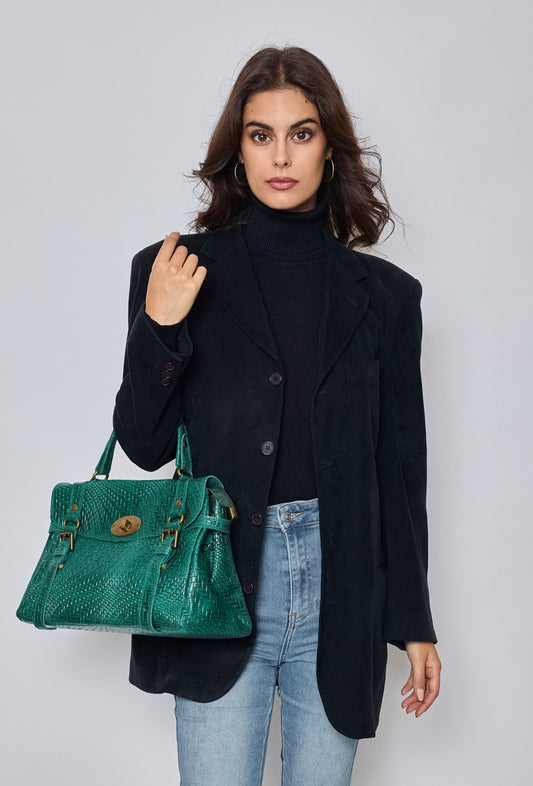 Grand sac cabas cuir avec bandoulière, Vert Foncé