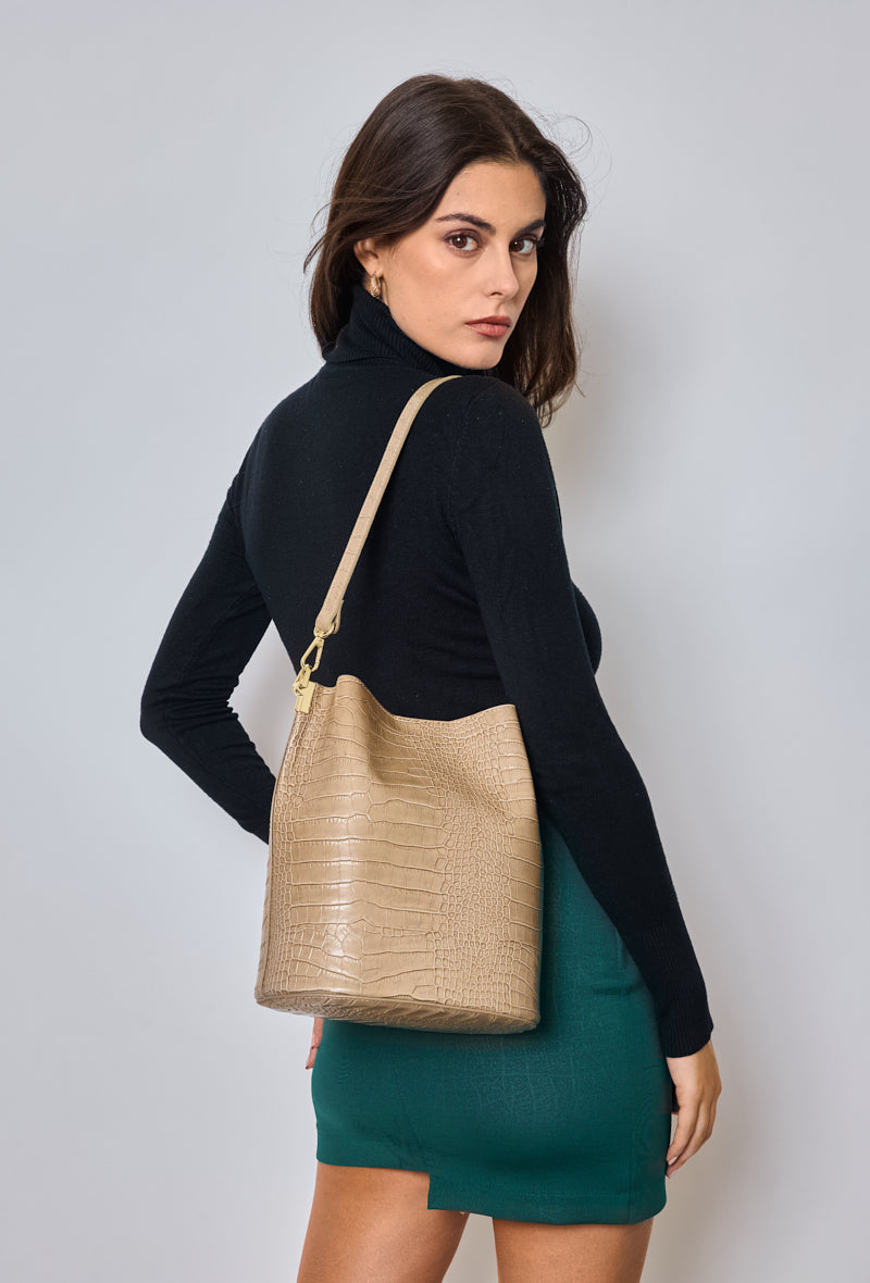 Sac bourse cuir LILA - Taupe