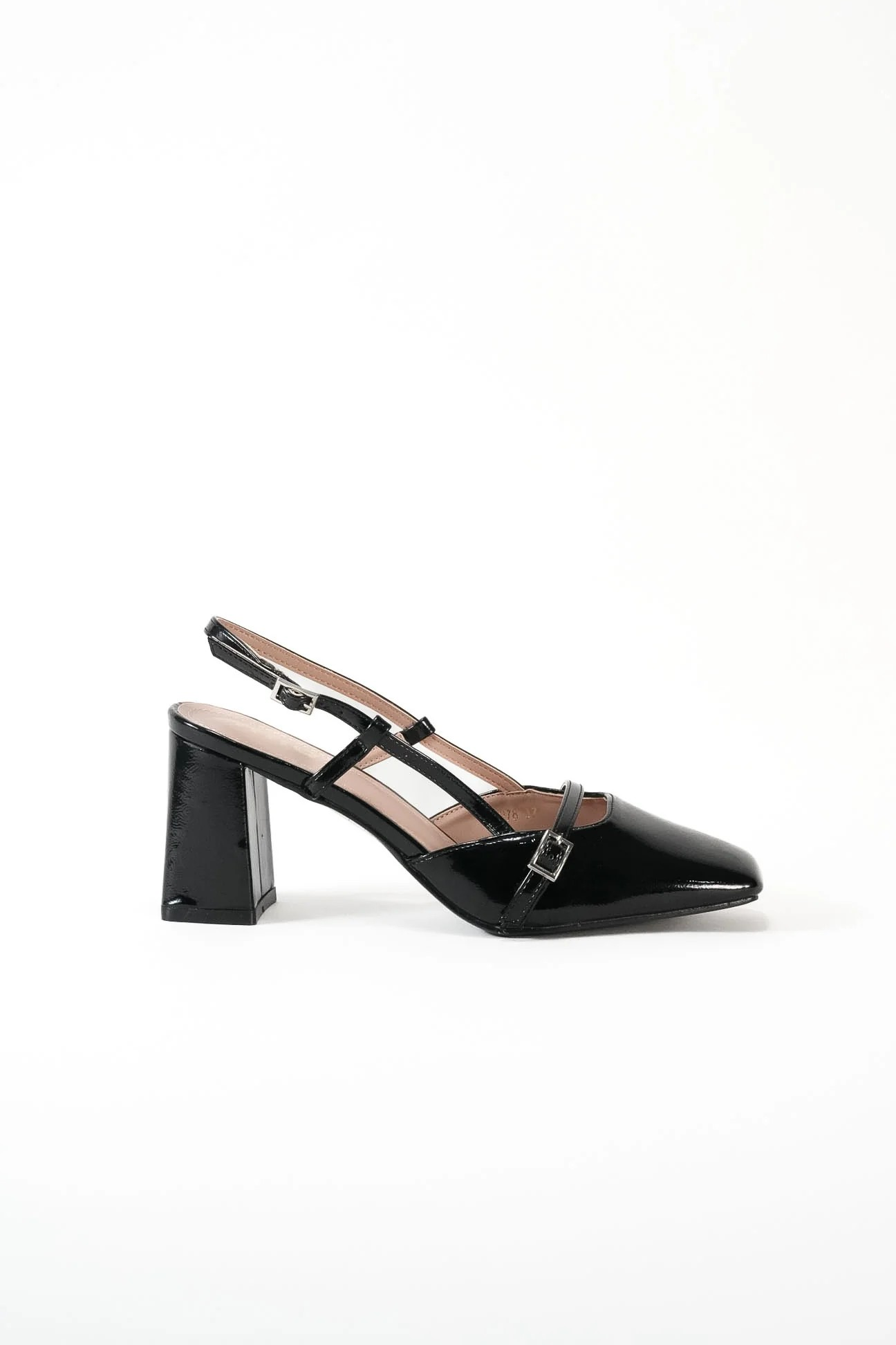 Escarpins avec bride boucles talon ouvert, Noir vernis