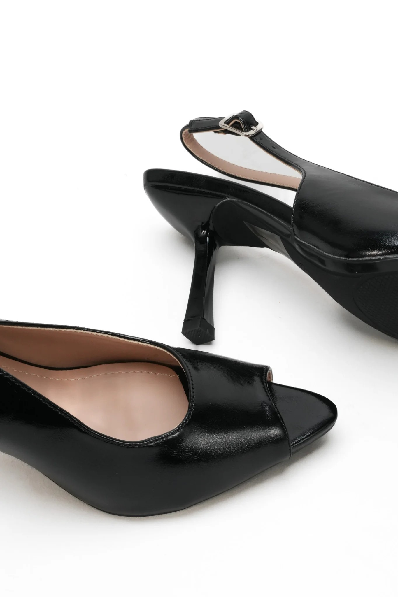 Escarpins slingback à bouts ouverts, Noir