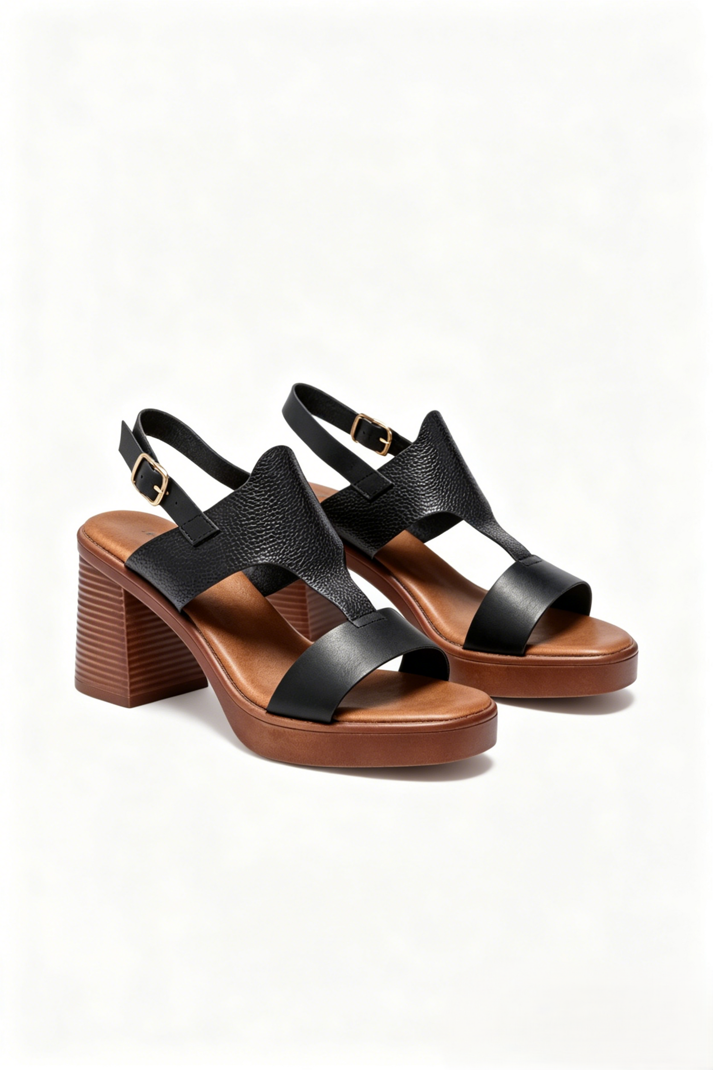 Sandales femme plateforme talons bloc, noire