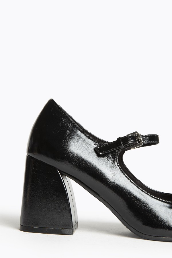 Escarpin avec bride bout carré talon bloc, Noir