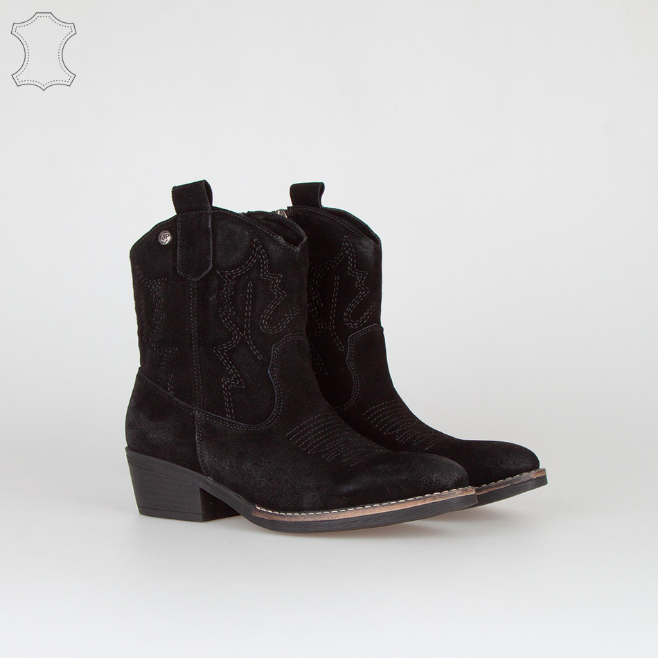 Bottines chelsea en cuir daim Noir , façon santiags