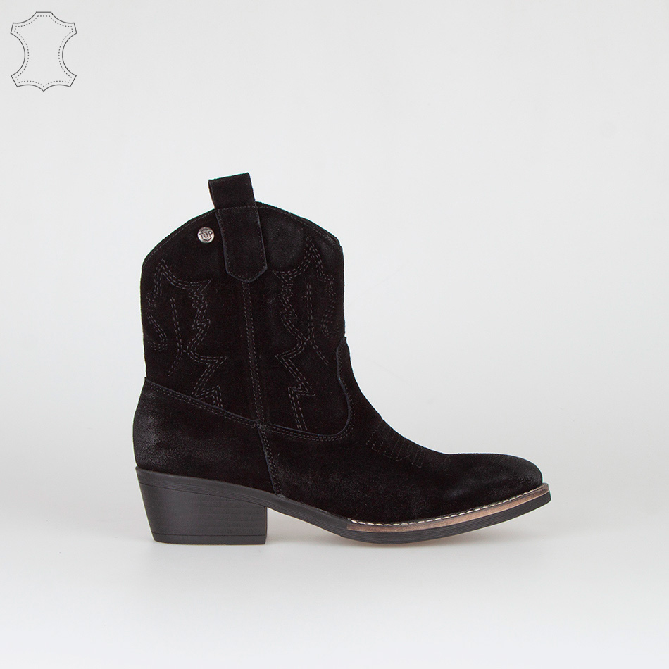 Bottines chelsea en cuir daim Noir , façon santiags