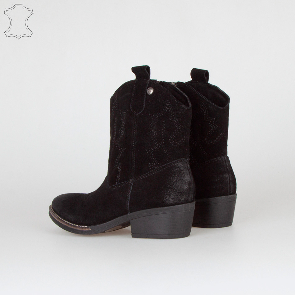 Bottines chelsea en cuir daim Noir , façon santiags