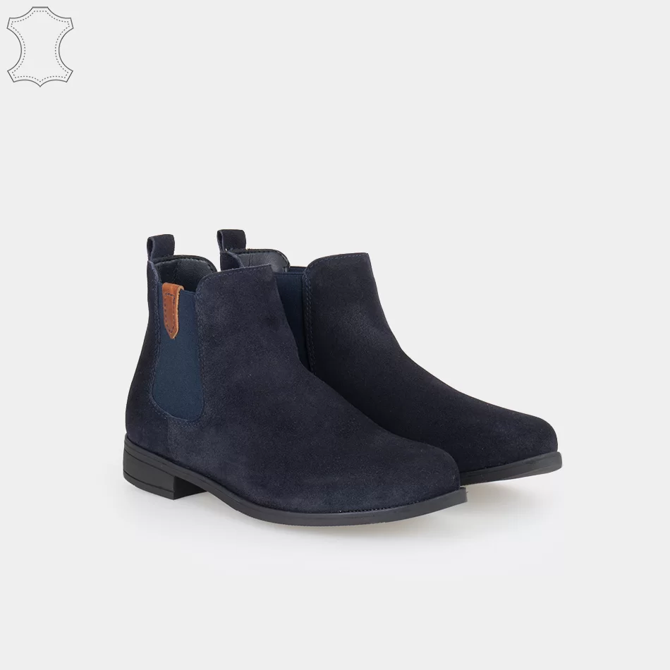 Chelsea boots femmes plates en Cuir daim Bleu marine VERA