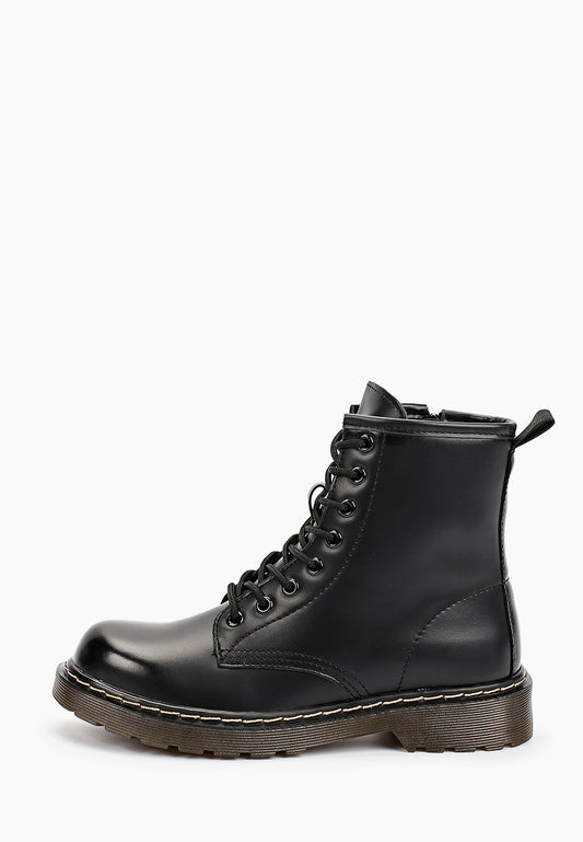 Bottines noires à lacets, talon plat