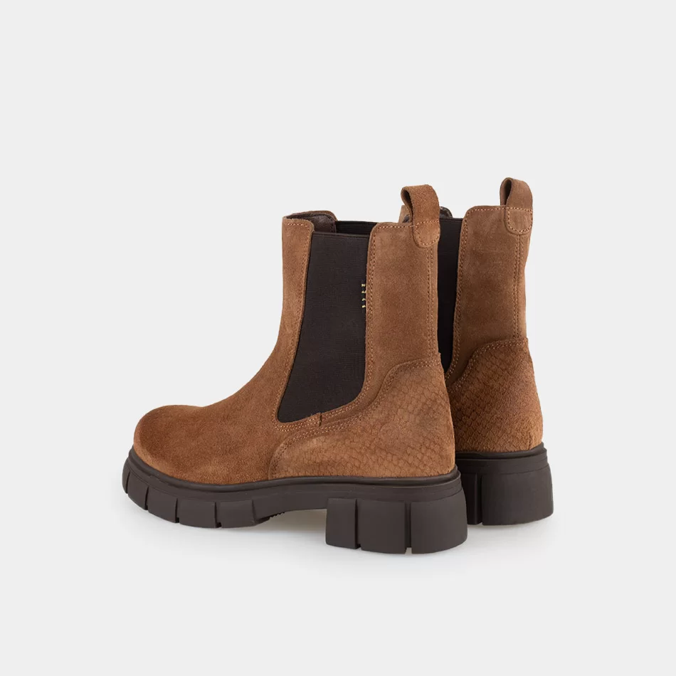 Chelsea boots femmes en Cuir Daim Cognac semelle paisse