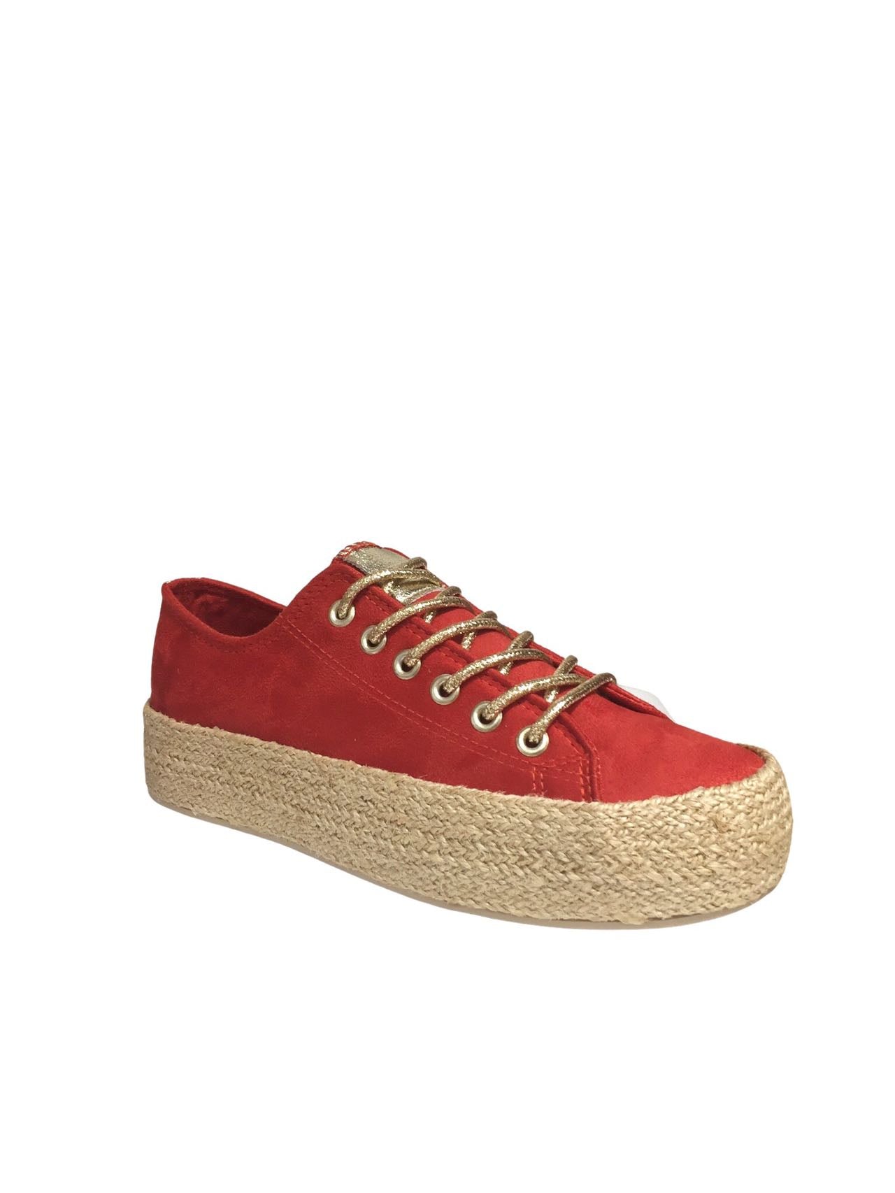 Baskets lacets avec semelle en corde Rouge brique